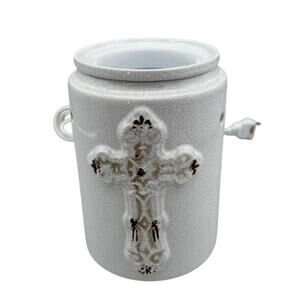 Retired Scentsy Antique Cross Candle Wax Warmer ~ White Crackle ~ Rustic ~